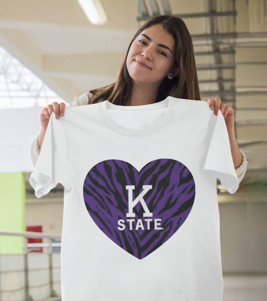 K State Wildcats Purple Zebra Heart Kansas State T-Shirt
