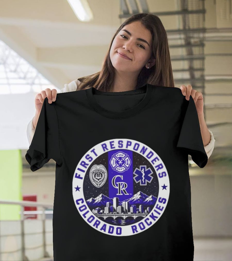 Colorado Rockies First Responders Police Fire Dept City Skyline T-Shirt