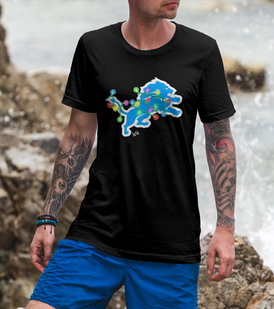 Detroit Lions Holiday Lights Festive Christmas Spirit T-Shirt