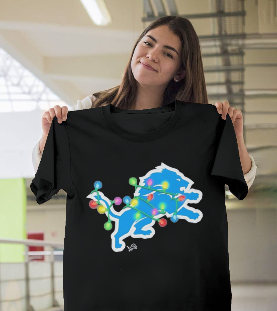 Detroit Lions Holiday Lights Festive Christmas Spirit T-Shirt