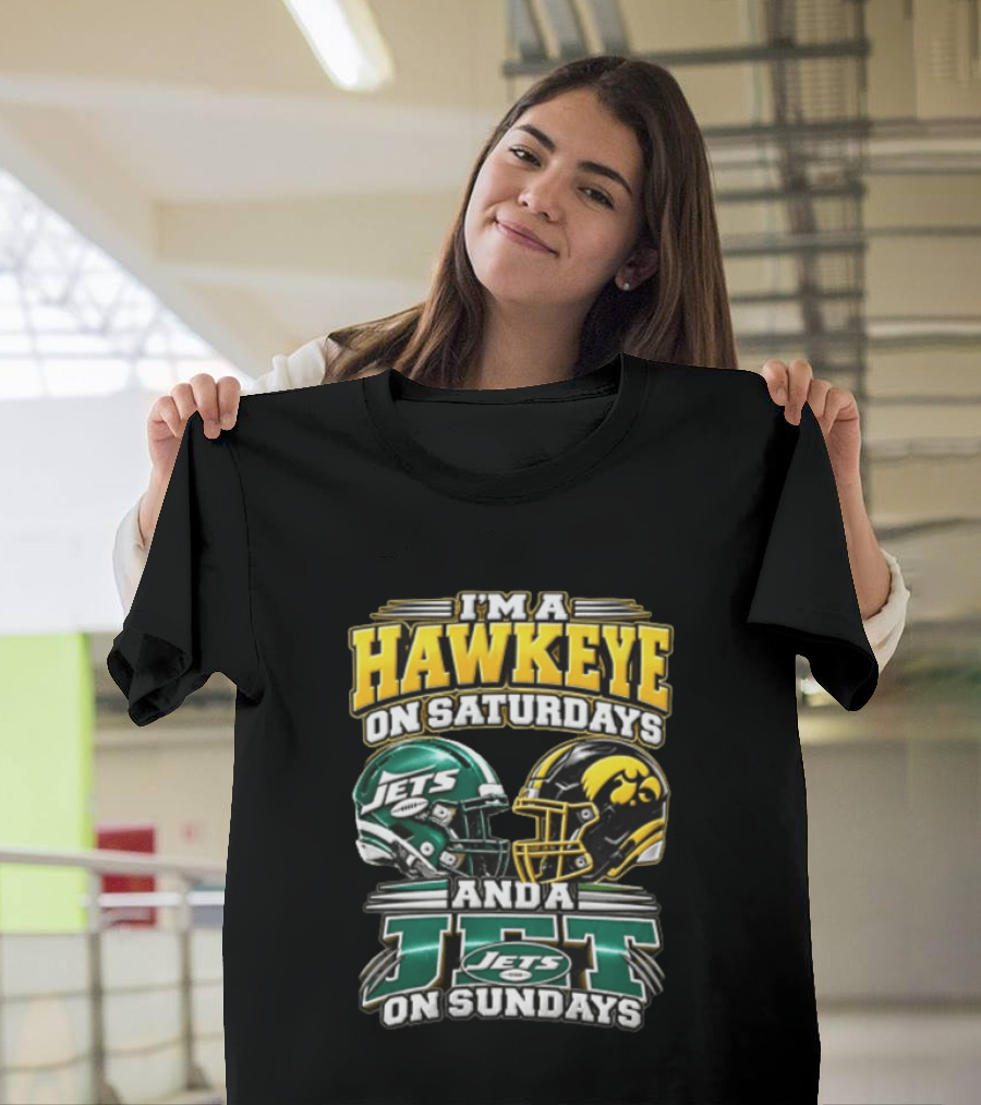 I'm A Hawkeye On Saturdays Jets On Sundays Football Helmets T-Shirt