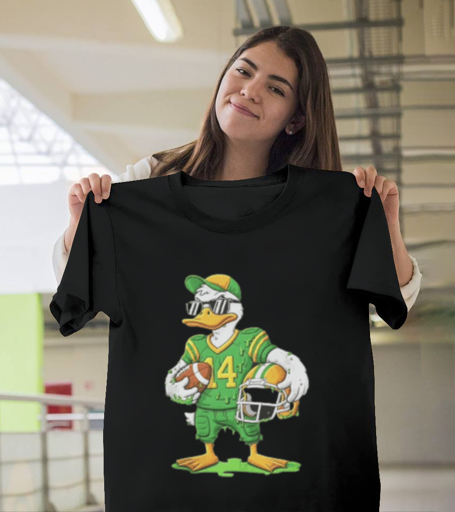 Duck With Sunglasses In Green Football Uniform Holding Helmet And Ball T-Shirt