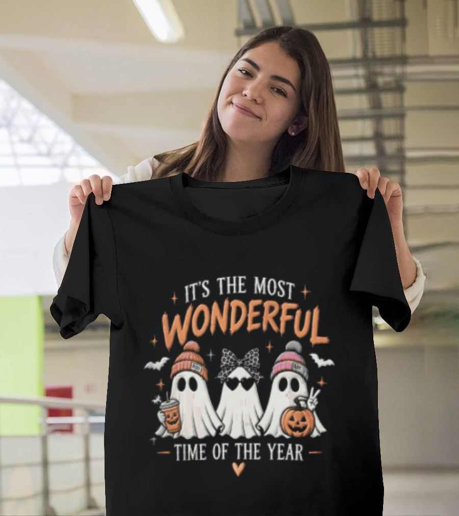 It's The Most Wonderful Time Of The Year Ghost Pumpkin Coffee Halloween T-Shirt