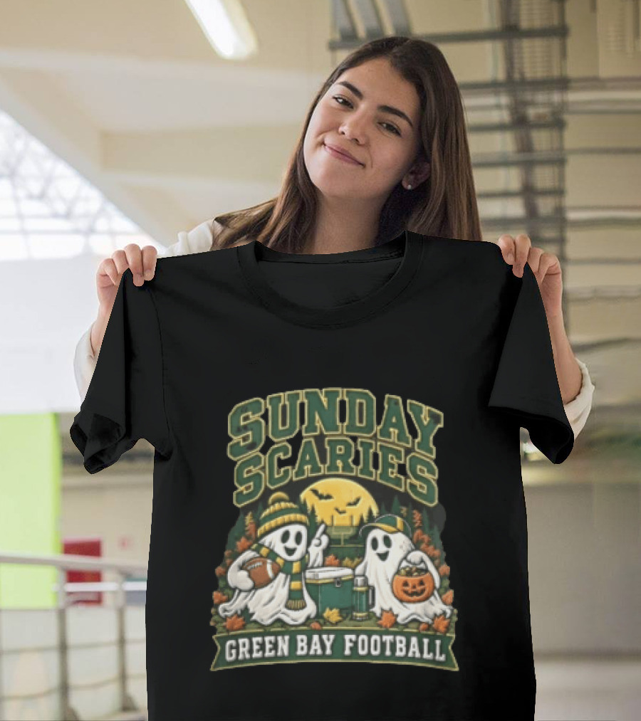 Sunday Scaries Two Ghosts Green Bay Football Tailgate Scene T-Shirt