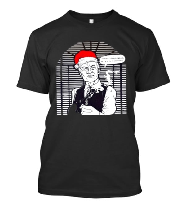 Joe Pesci Merry Christmas Ya Filthy Animal Home Alone Christmas Hat Smoking Gun Scene T-Shirt