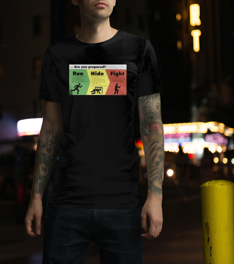 Grimykids Store Survival Guide Run Hide Fight Are You Prepared Emergency Strategy T-Shirt