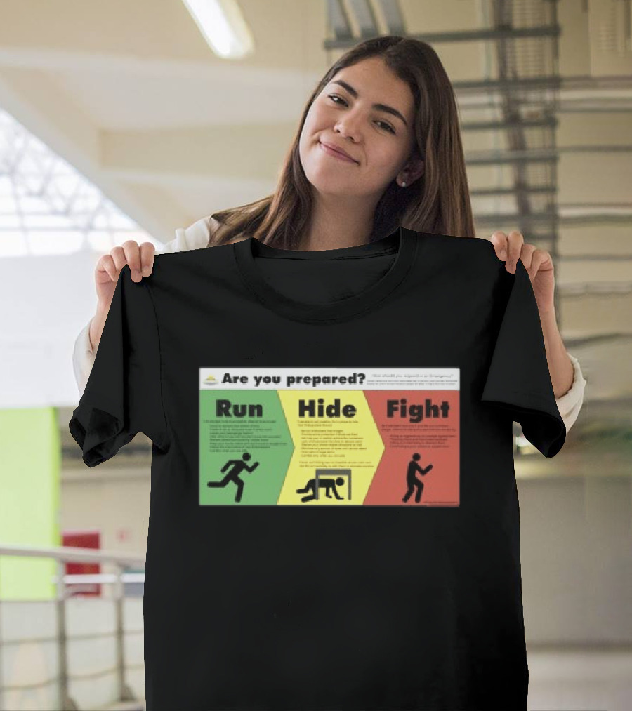 Grimykids Store Survival Guide Run Hide Fight Are You Prepared Emergency Strategy T-Shirt
