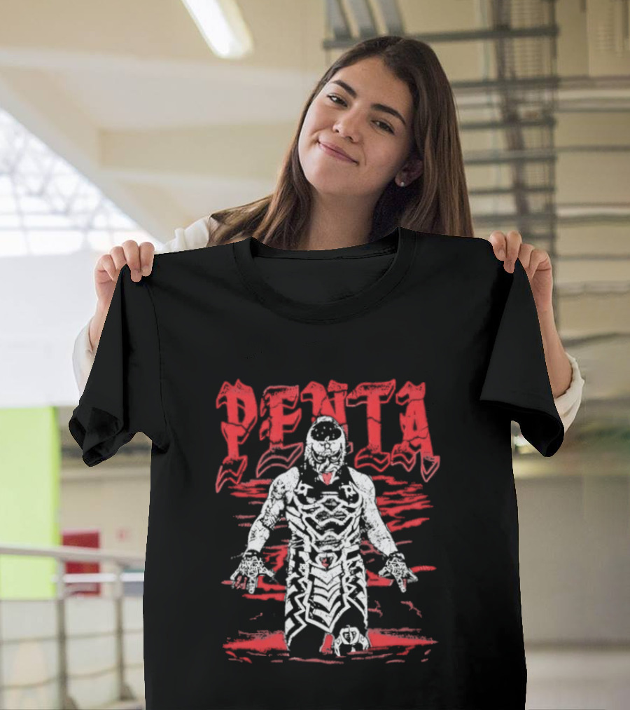 Penta El Zero Miedo Masked Luchador Red Text Wrestling T-Shirt