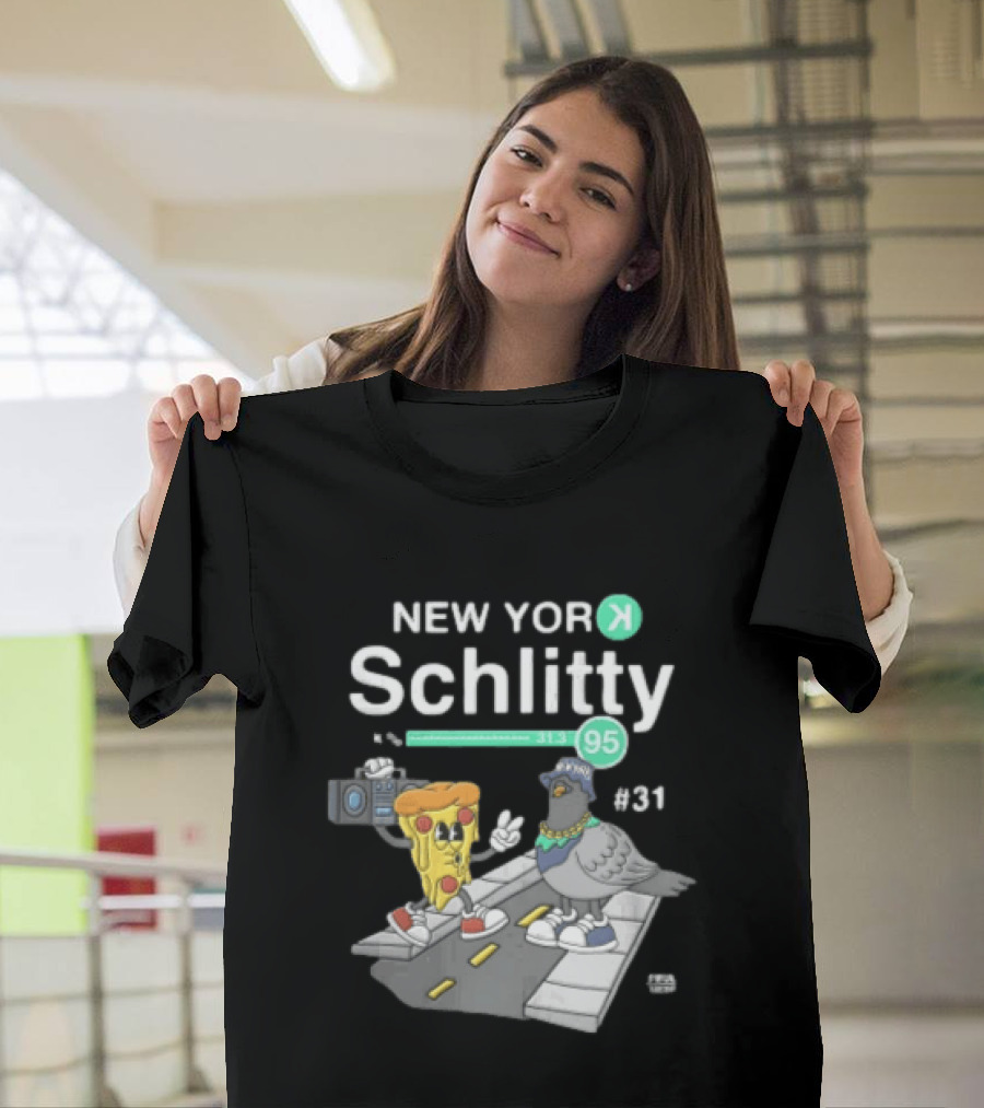 New York Schlitty Pizza Slice Pigeon Boombox Street 831 31395 T-Shirt