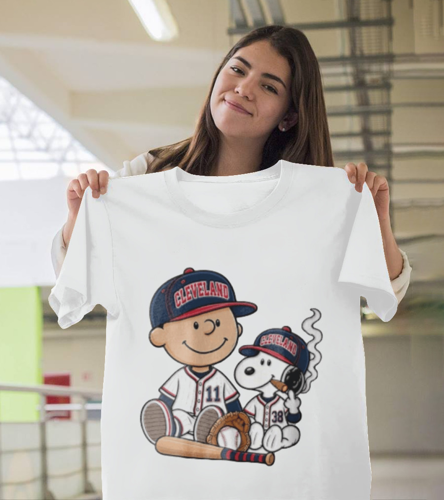 Cleveland Baseball Cartoon Boy And Dog In Uniforms T-Shirt