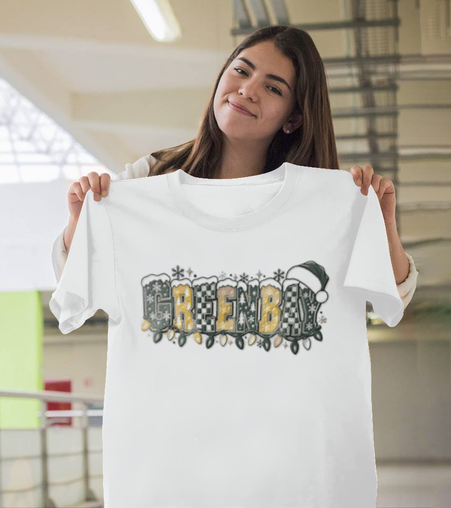 Green Bay Packers Santa Hat Snow Lights Christmas T-Shirt