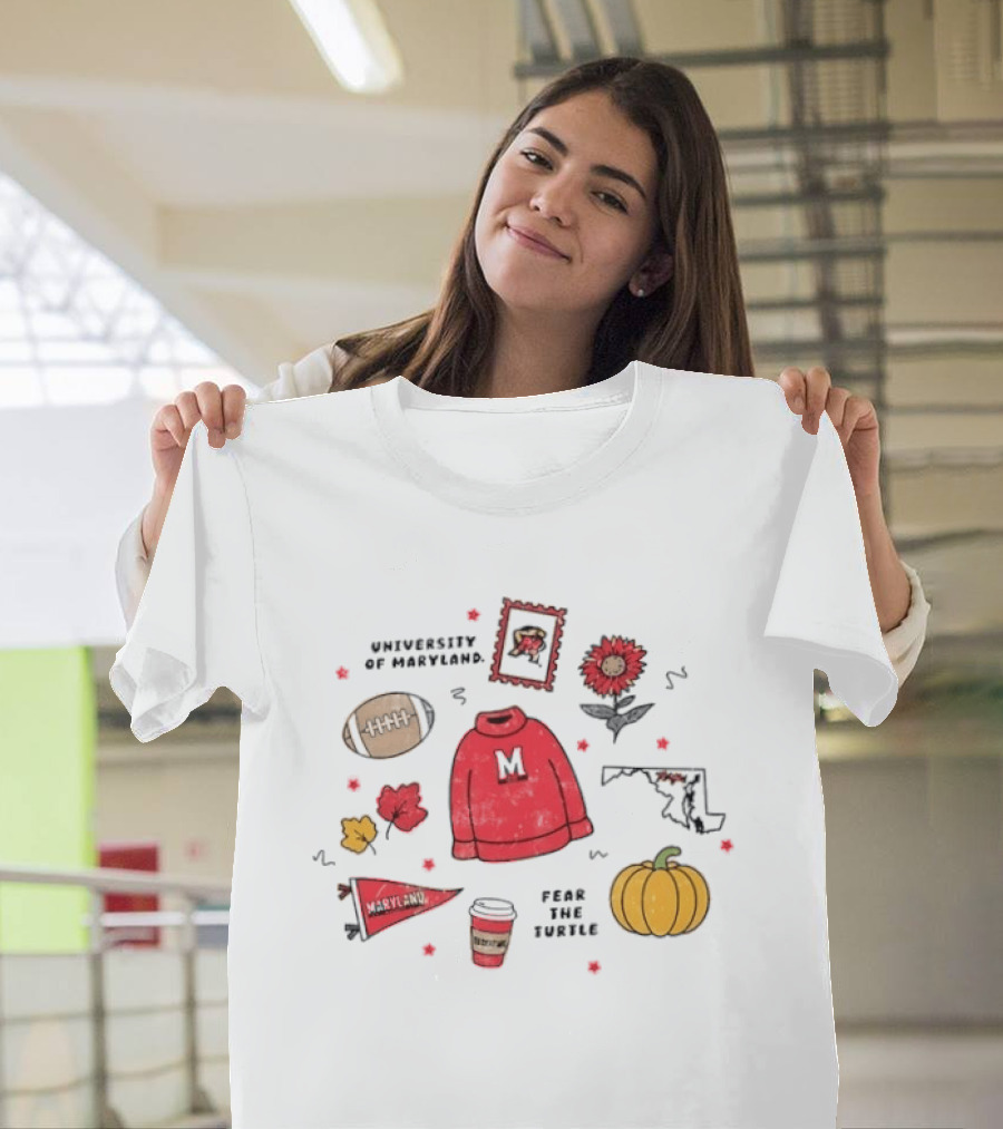 University Of Maryland Fear The Turtle Fall Sweater Football Pumpkin Map Floral Leaves T-Shirt