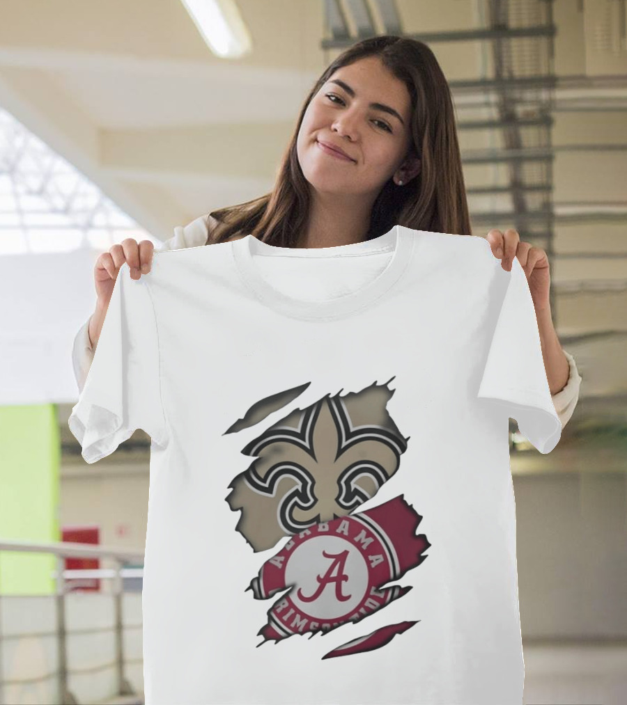 New Orleans Saints Alabama Crimson Tide Fleur De Lis Ripped T-Shirt