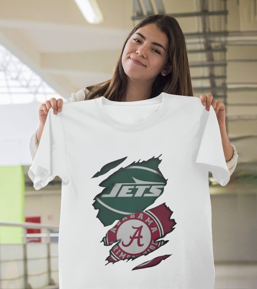 New York Jets Alabama Crimson Tide Ripped Fan Gear T-Shirt