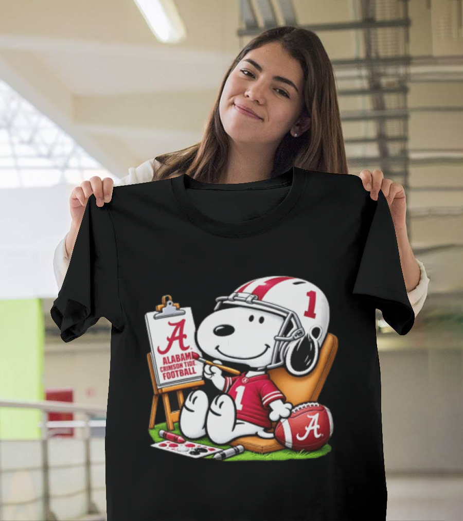 Alabama Crimson Tide Football Snoopy Painting Easel Brush Helmet Number One T-Shirt