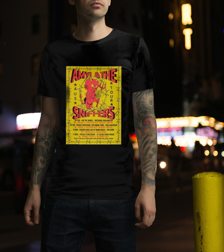Amyl And The Sniffers Australian Tour 2024 Devil Brisbane Perth Sydney Punk Rock Band Dates T-Shirt