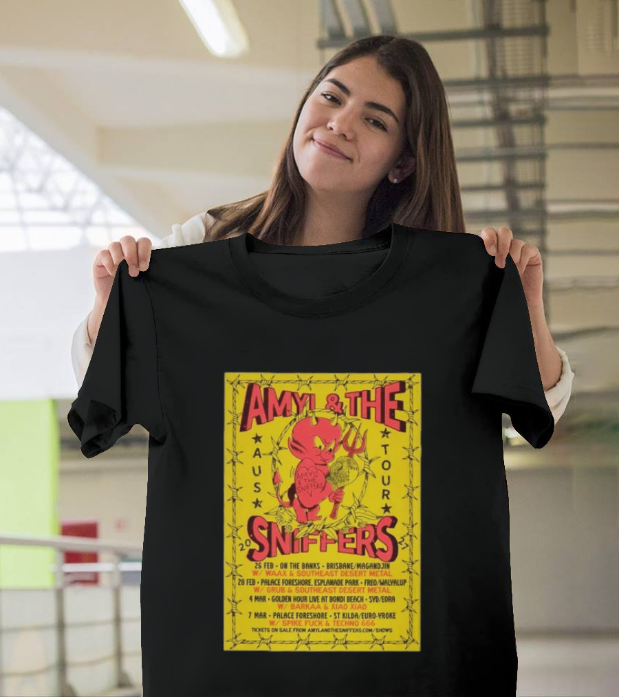 Amyl And The Sniffers Australian Tour 2024 Devil Brisbane Perth Sydney Punk Rock Band Dates T-Shirt