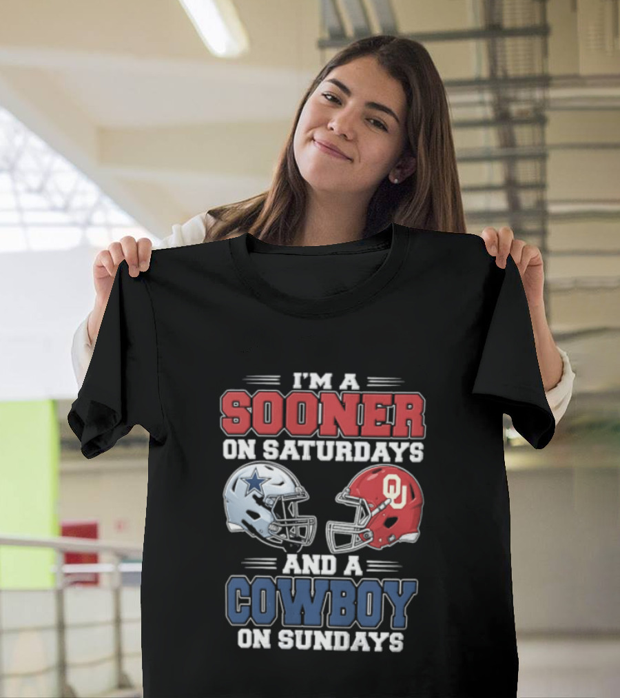 I'm A Sooner On Saturdays And A Cowboy On Sundays Football Helmets T-Shirt
