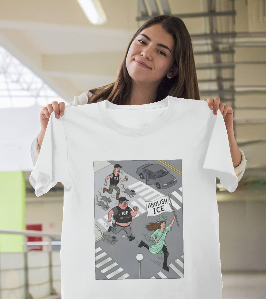 Abolish ICE Political Cartoon With Lady Liberty Protest T-Shirt