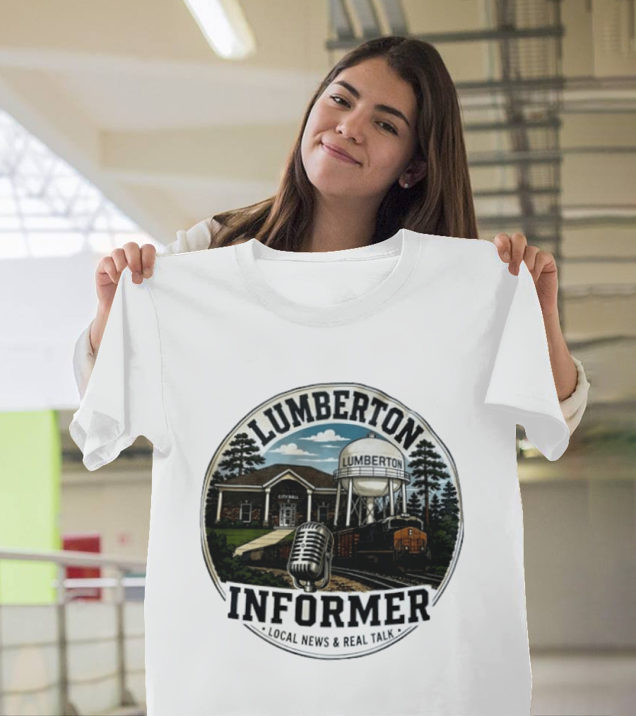 Lumberton Informer Local News Real Talk City Hall Microphone Train Tower Scenery T-Shirt