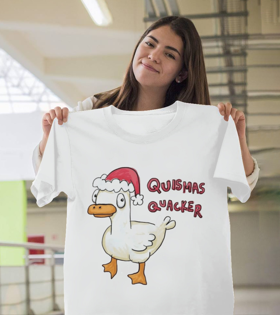 Quismas Quacker Christmas Duck Santa Hat Holiday Quack T-Shirt