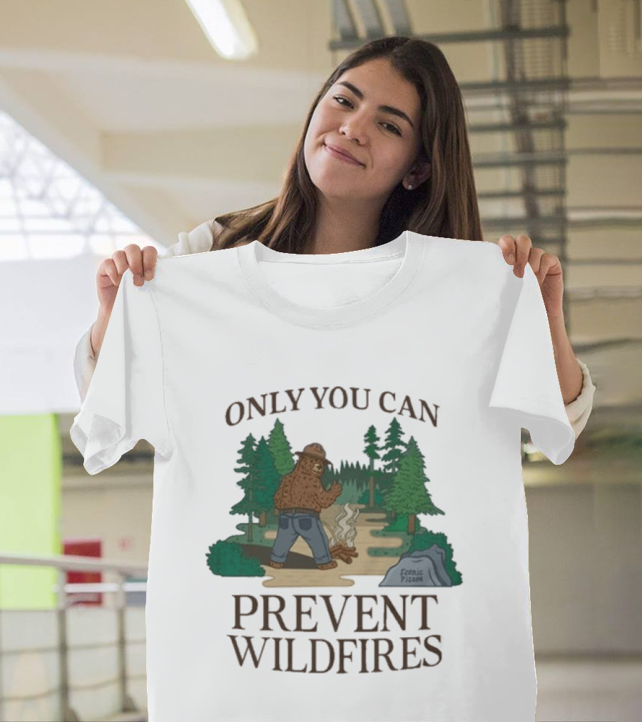 Smokey Bear Only You Can Prevent Wildfires Scenic Forest Scene T-Shirt
