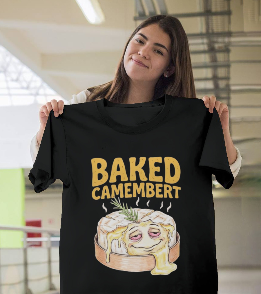 Baked Camembert Cheese Food Funny Illustration With Melted Face T-Shirt