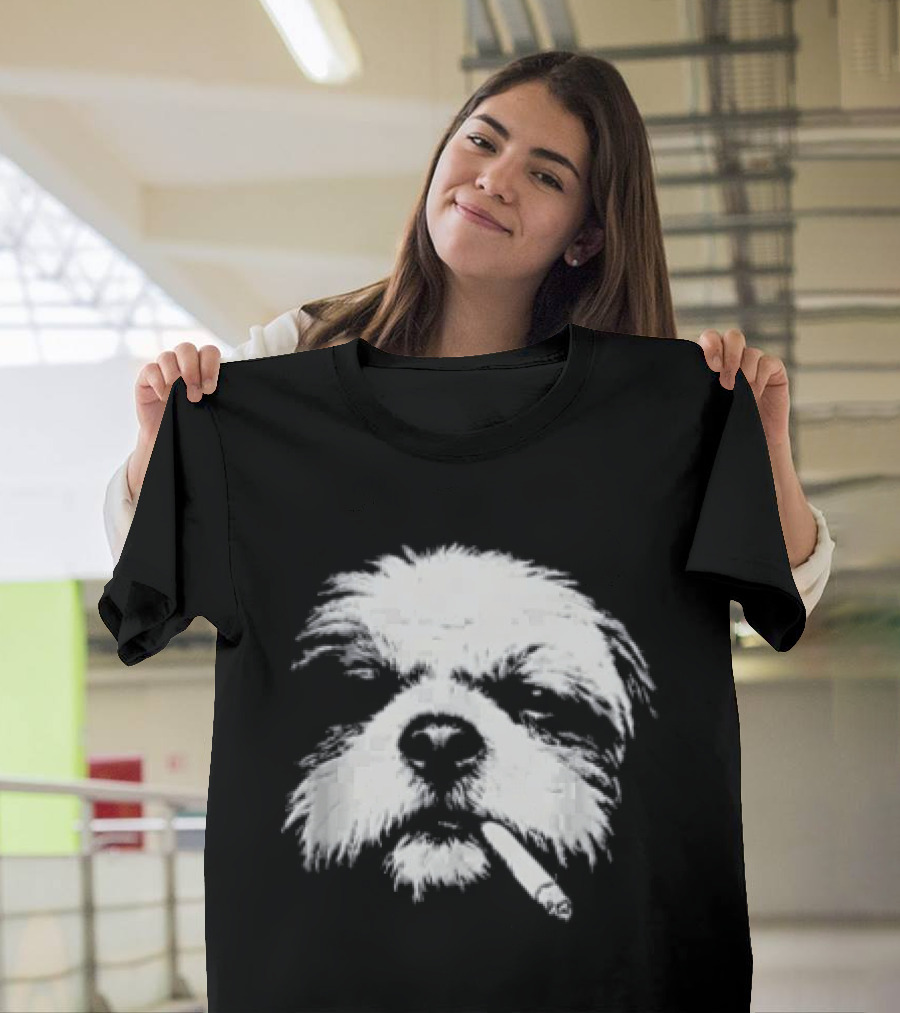 Shih Tzu Dog Smoking Cigarette Face T-Shirt