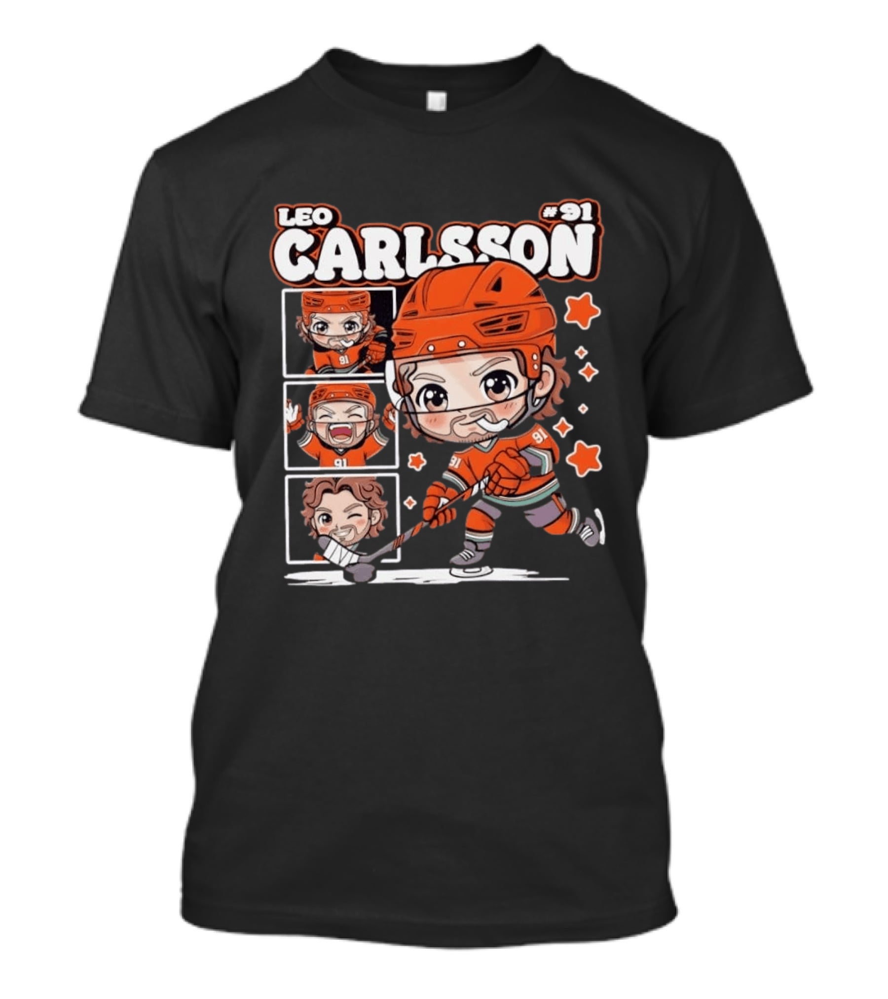 Leo Carlsson #91 Anaheim Ducks Chibi Anime Hockey T-Shirt