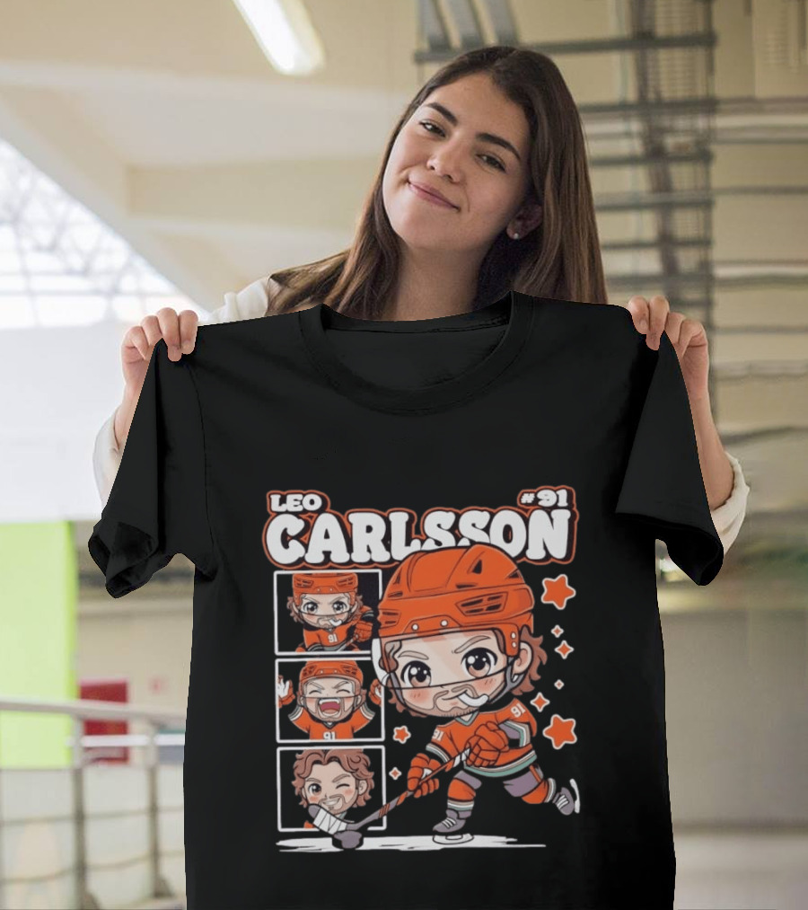 Leo Carlsson #91 Anaheim Ducks Chibi Anime Hockey T-Shirt