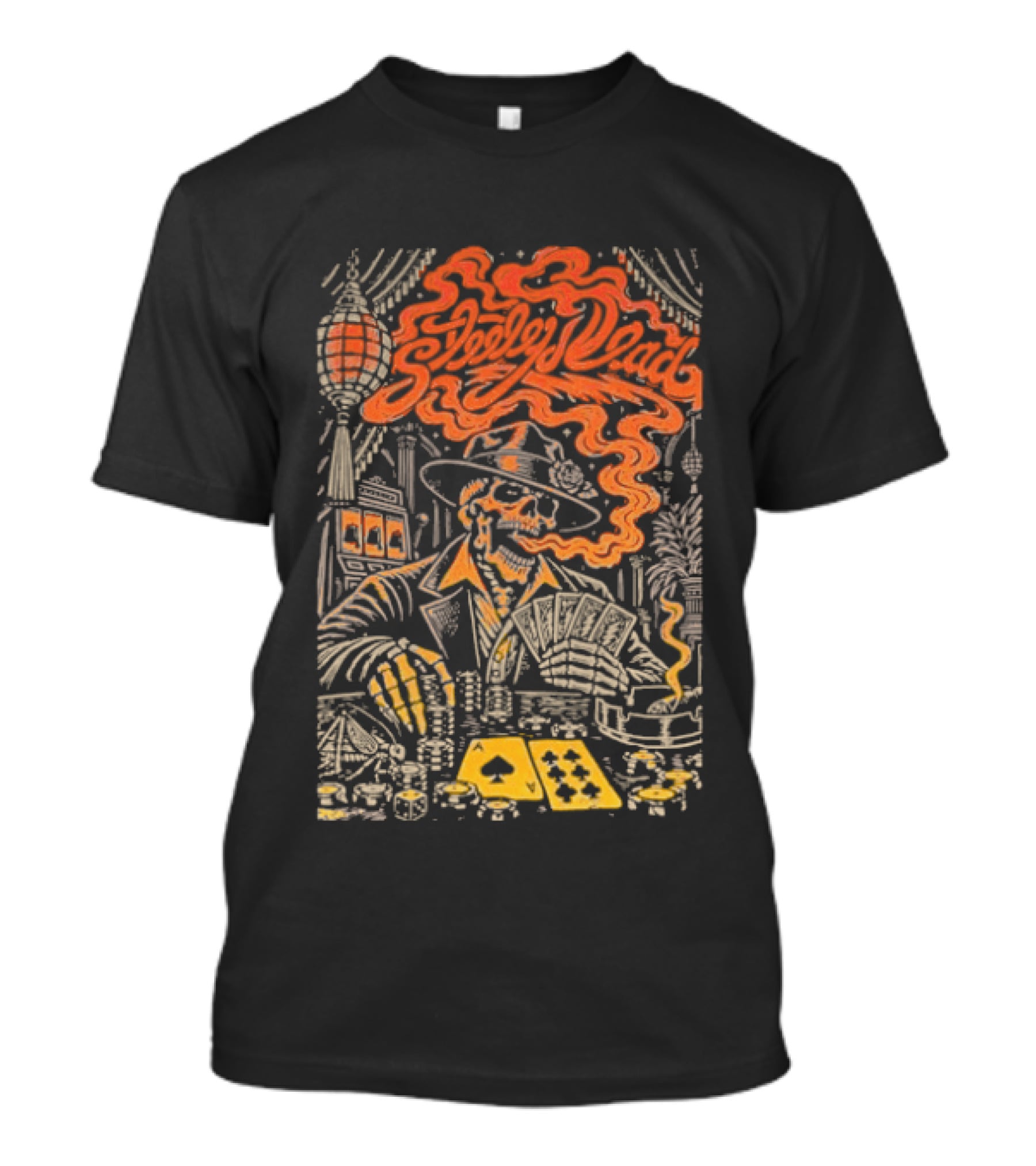 Steely Dead Skeleton Smoking Poker Playing Halloween Oct 31st Nectar T-Shirt