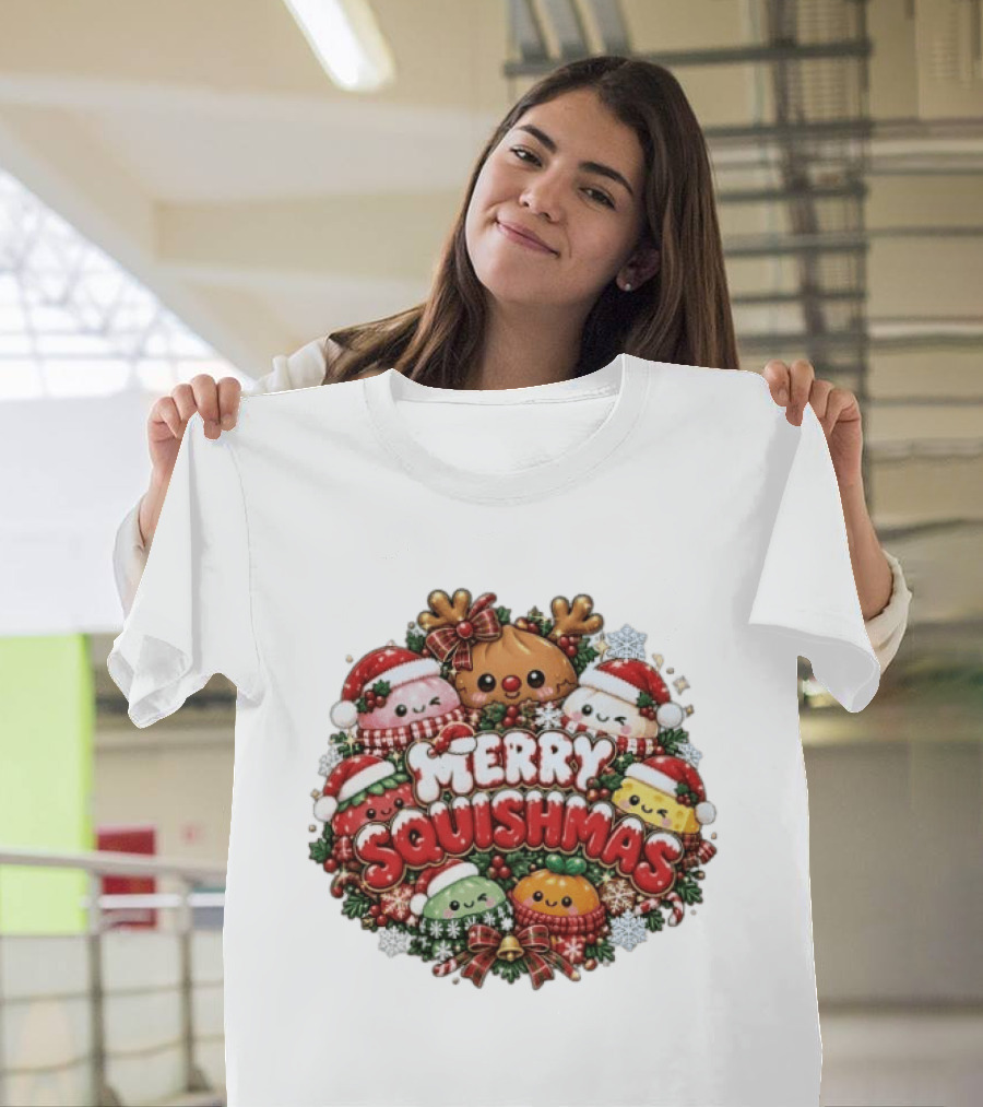 Merry Squishmas Cute Christmas 2026 Festive Characters T-Shirt