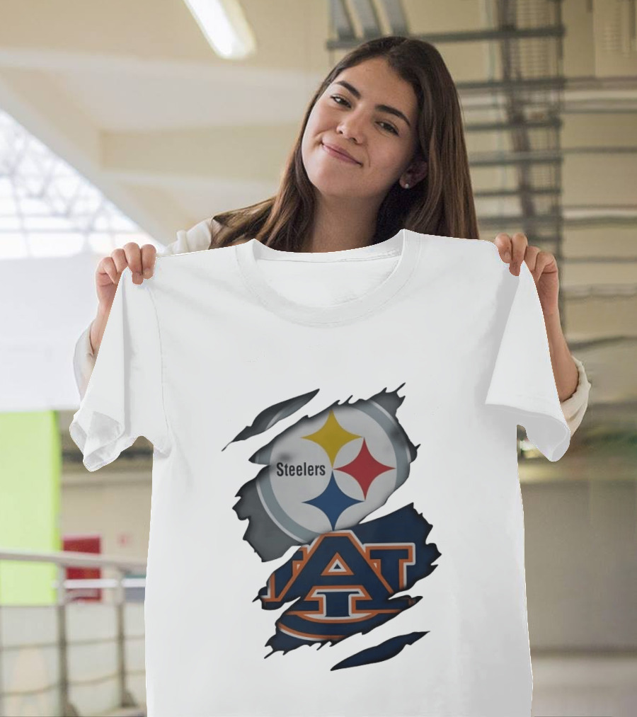 Pittsburgh Steelers Auburn Tigers Ripped Fabric Steelers A T-Shirt