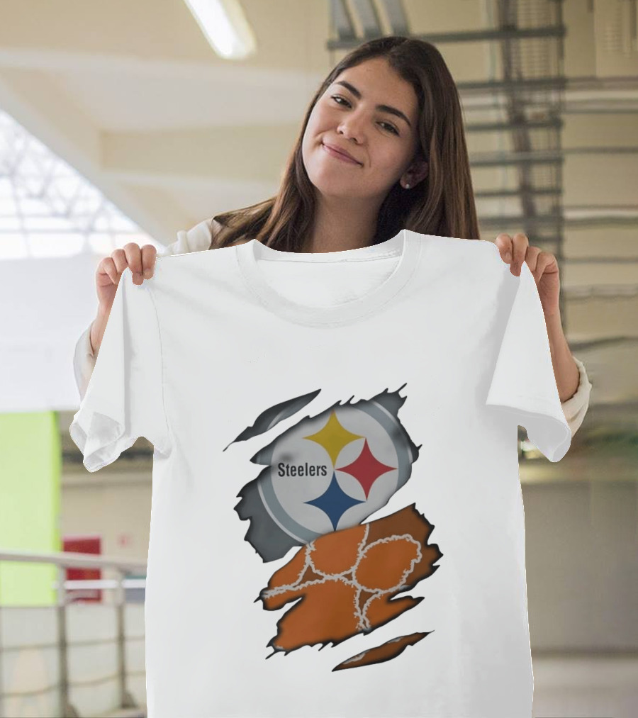 Pittsburgh Steelers Clemson Tigers Ripped Skin Fan Gear T-Shirt
