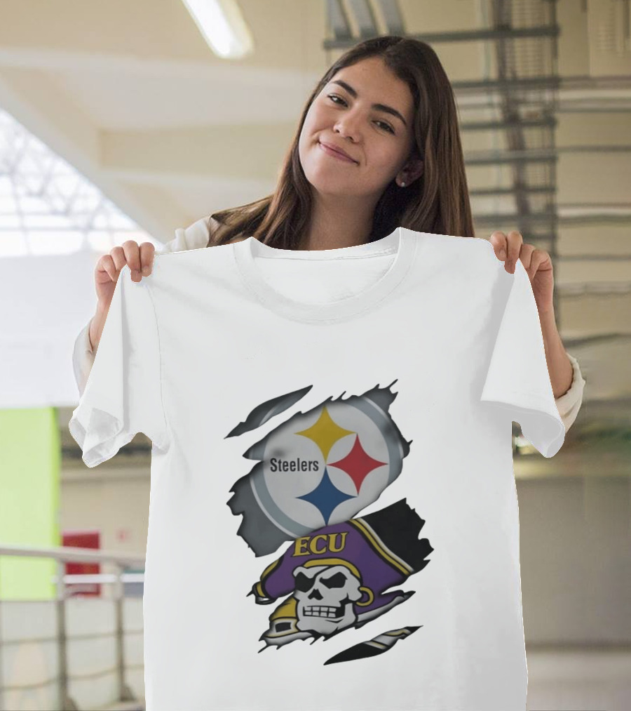 Pittsburgh Steelers And ECU Pirates Ripped T-Shirt