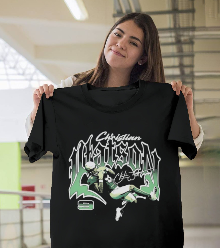 Christian Watson Green Bay Packers Number 9 Signature Catch T-Shirt