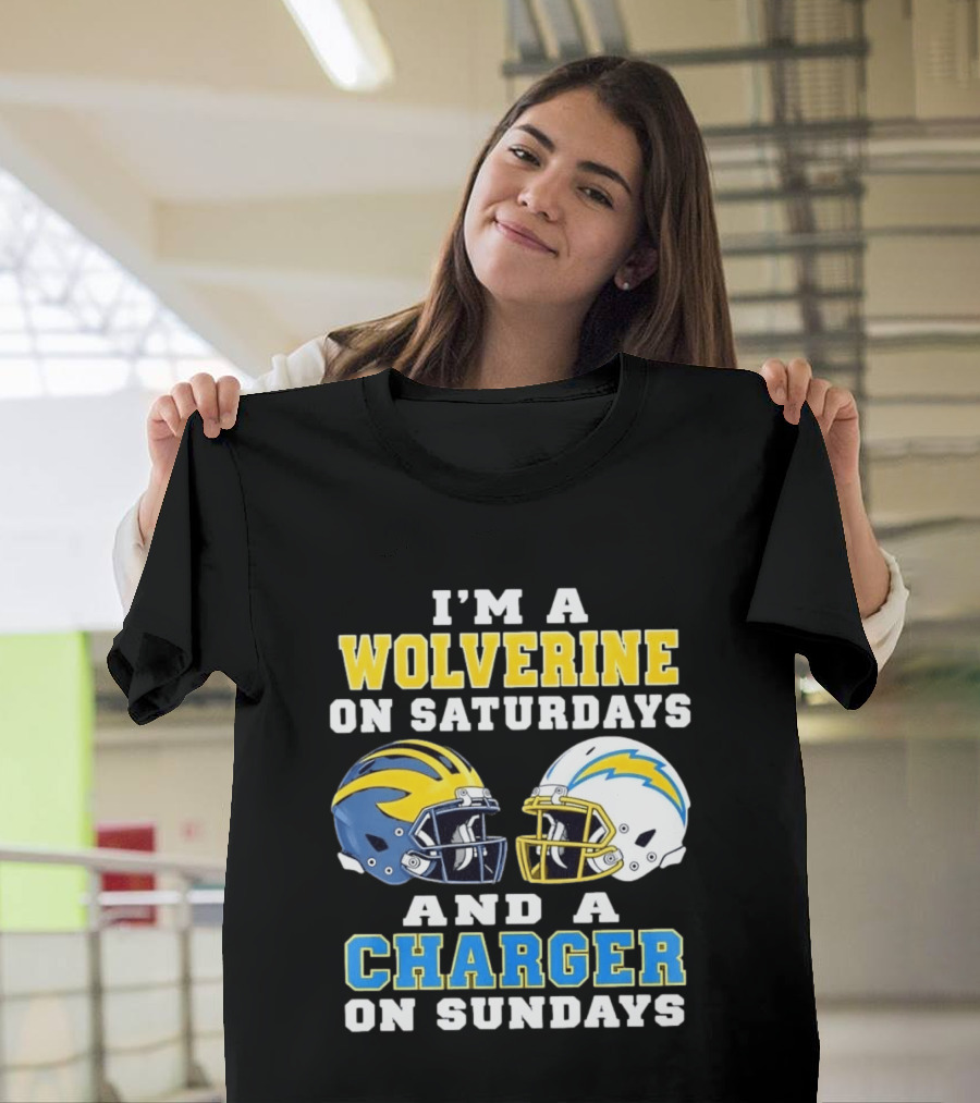 I'm A Wolverine On Saturdays And A Charger On Sundays Football Helmets T-Shirt
