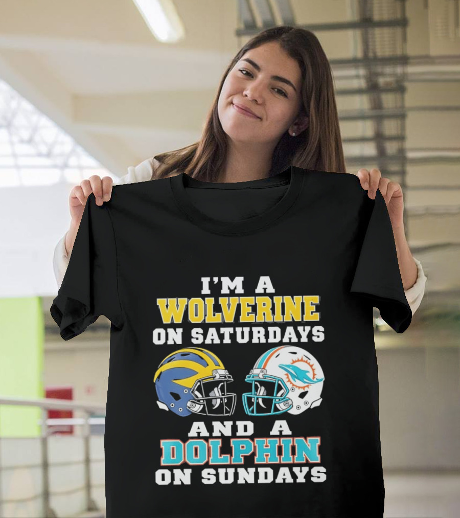 I'm A Wolverine On Saturdays And A Dolphin On Sundays Football Helmets T-Shirt