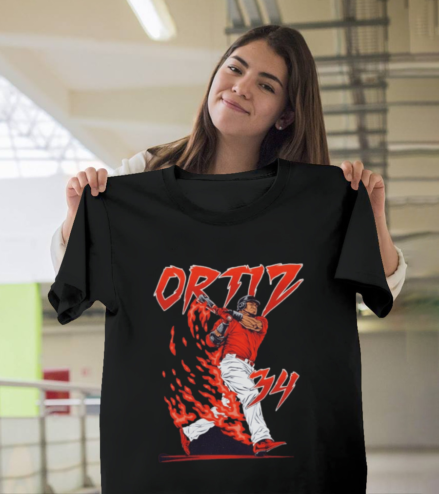 Ortiz 34 Flaming Baseball Big Papi T-Shirt