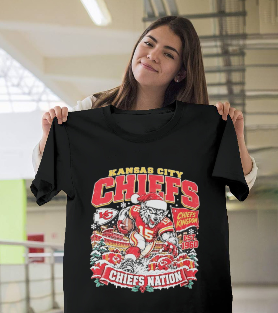 Kansas City Chiefs Kingdom Est 1960 Chiefs Nation Christmas Santa Football T-Shirt