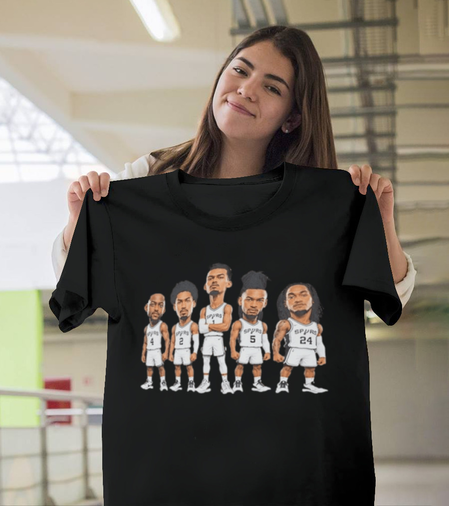 San Antonio Spurs Wembanyama Fox Starting 5 Caricature Players T-Shirt