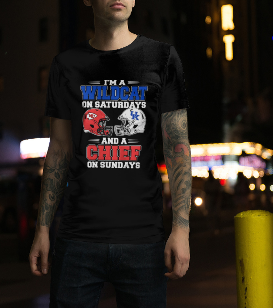I'm A Wildcat On Saturdays UK And A Chief On Sundays KC Football Helmets T-Shirt