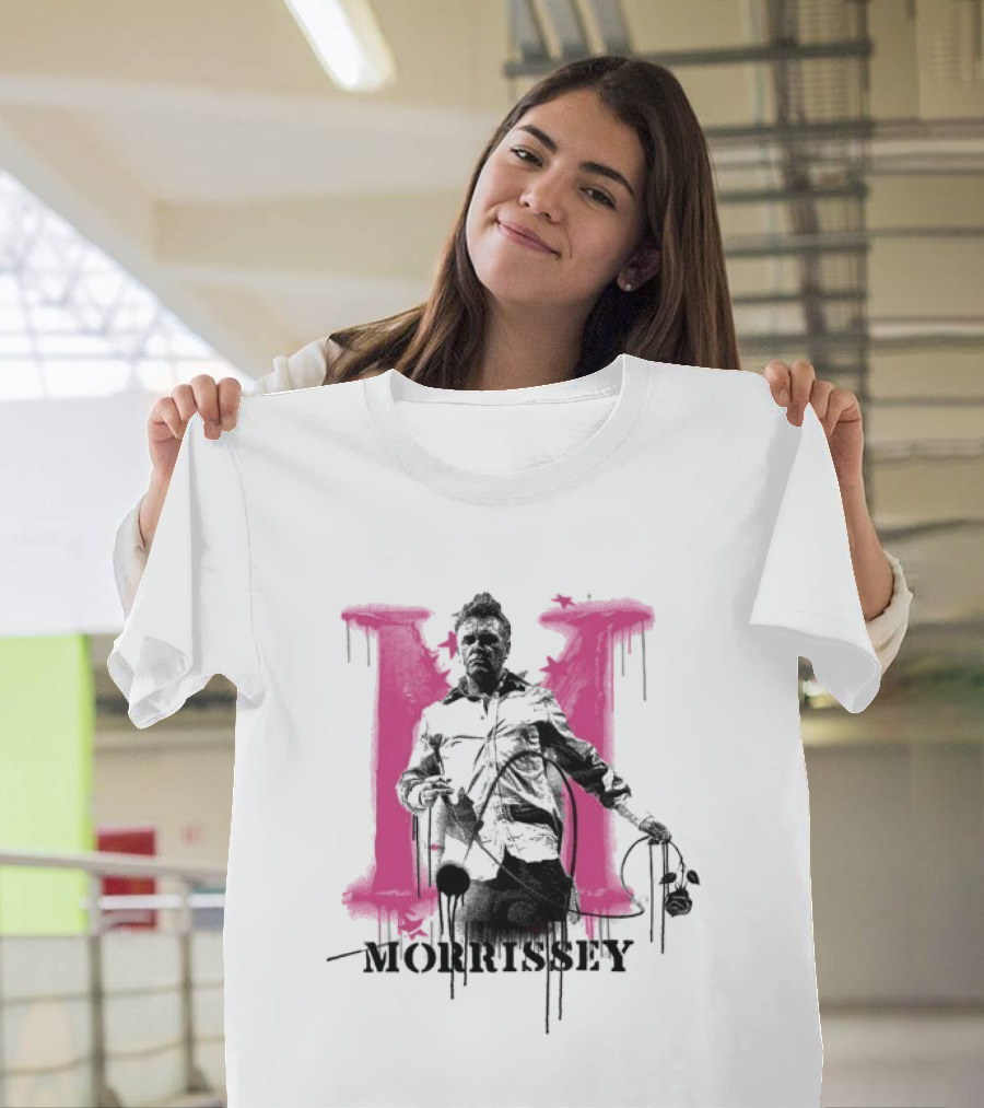 Morrissey M Graffiti Style Silhouette With Pink Dripping T-Shirt
