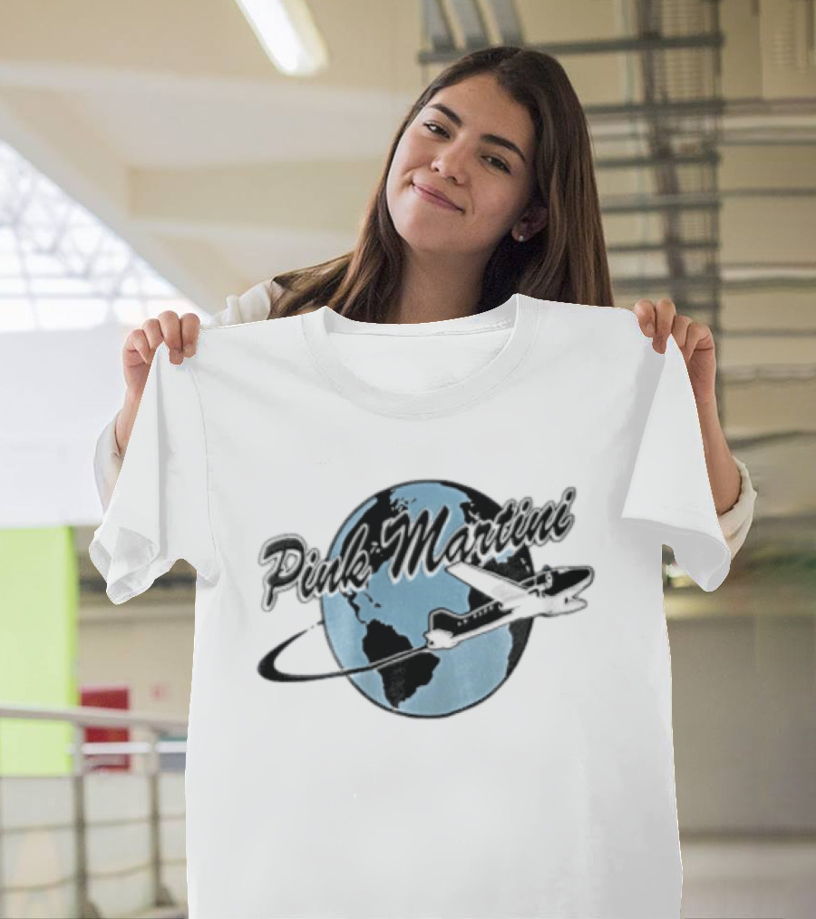 Pink Martini Globe Airplane Travel Band T-Shirt