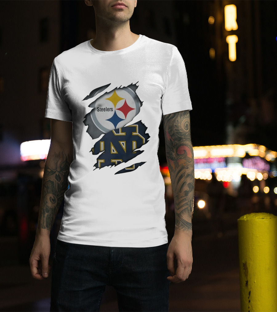 Pittsburgh Steelers Notre Dame Fighting Irish Ripped Skin Fan T-Shirt
