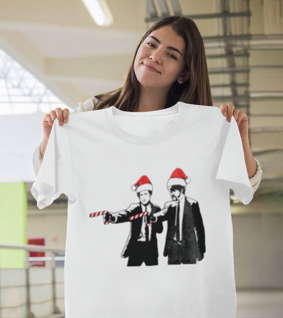 Xmas Christmas Candy Cane Santa Hats Pop Culture References T-Shirt