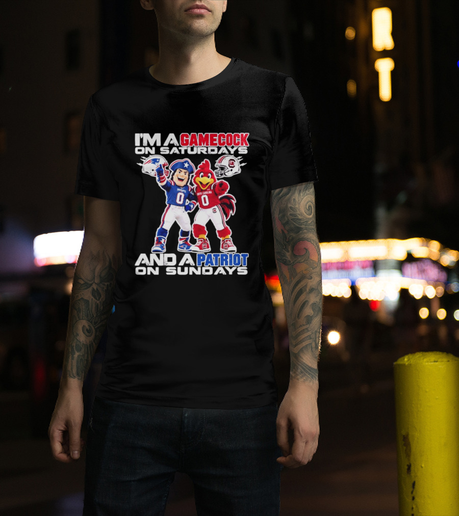I'm A Gamecock On Saturdays And A Patriot On Sundays South Carolina Football Fan Mascots T-Shirt