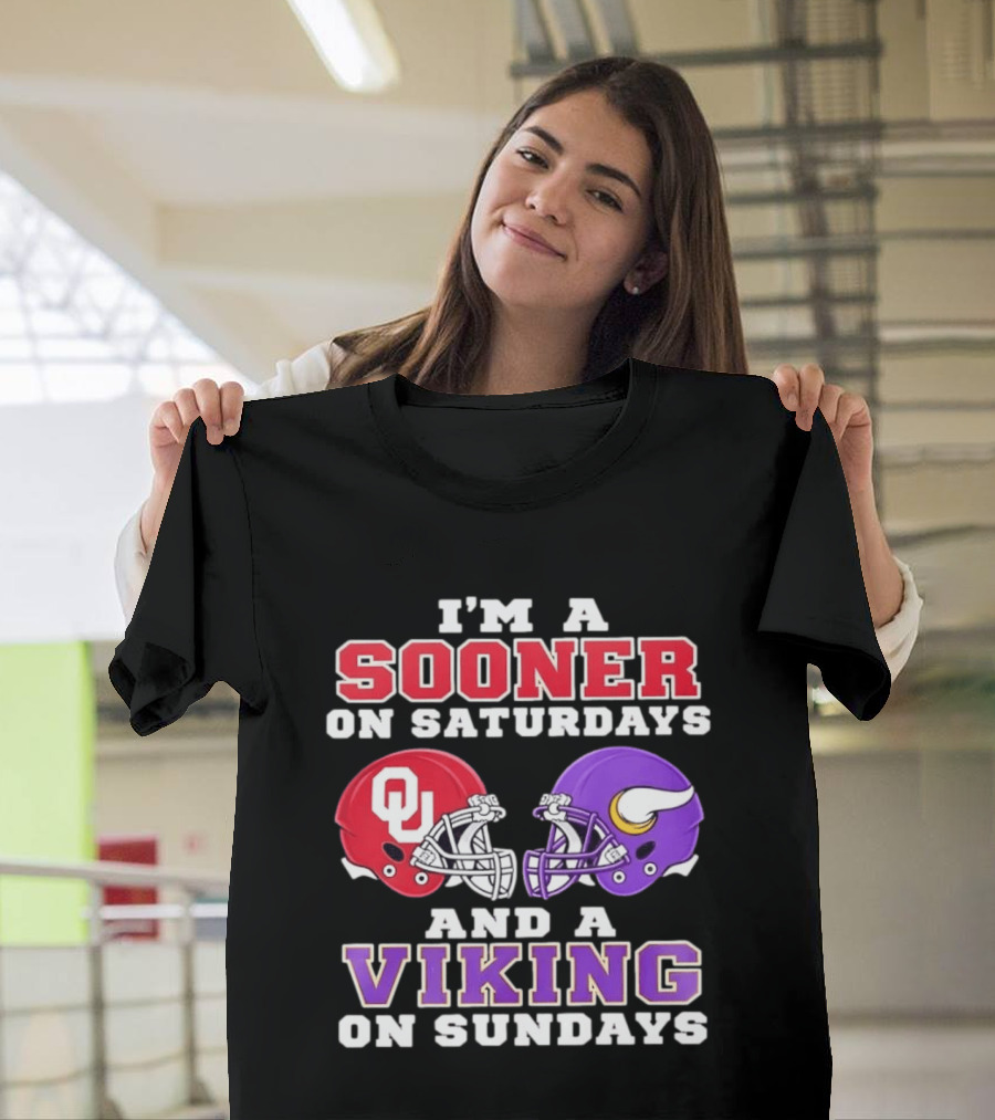 I'm A Sooner On Saturdays And A Viking On Sundays OU Football Helmets T-Shirt