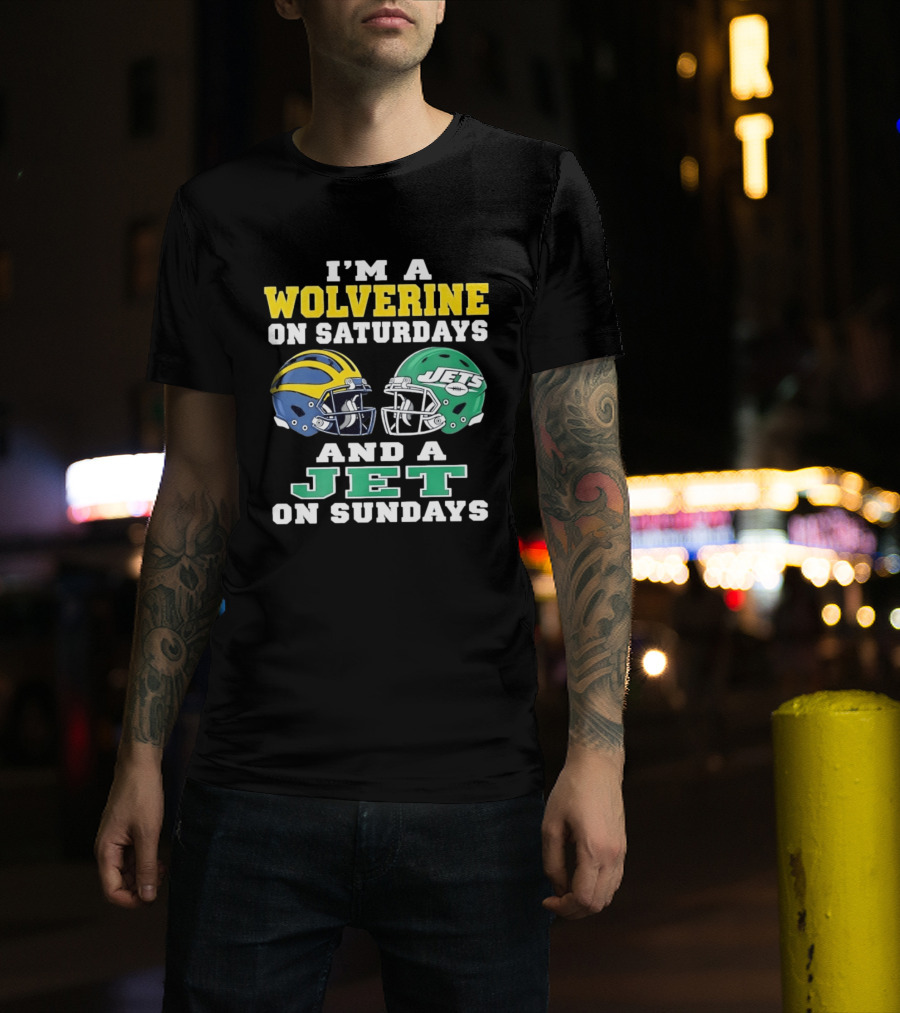 I'm A Wolverine On Saturdays And A Jet On Sundays Football Helmets T-Shirt