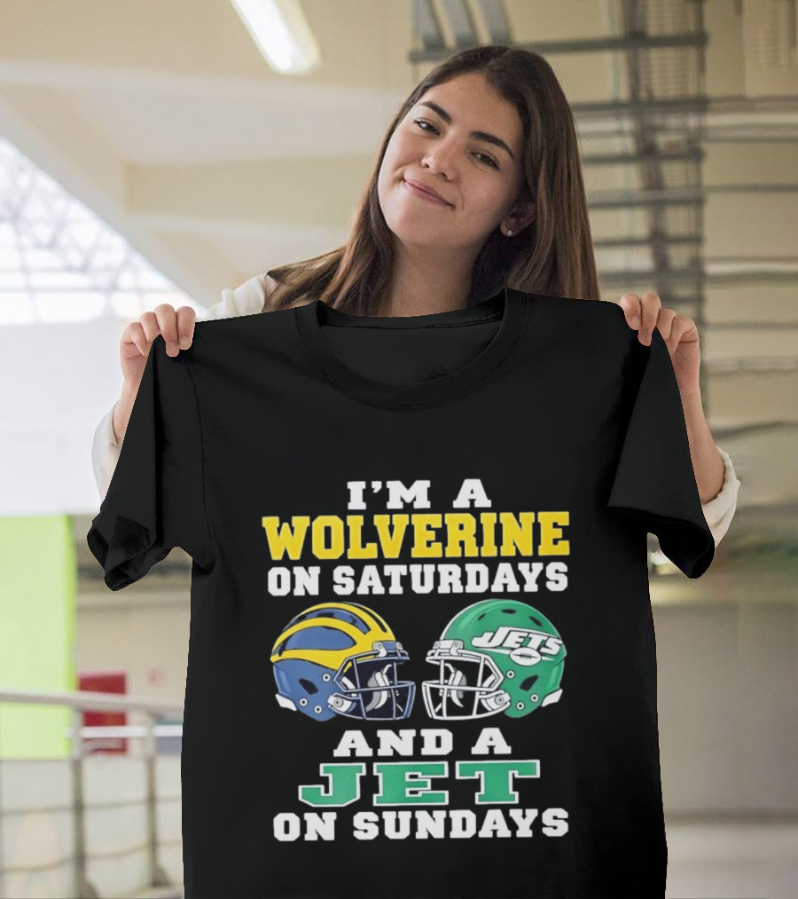 I'm A Wolverine On Saturdays And A Jet On Sundays Football Helmets T-Shirt